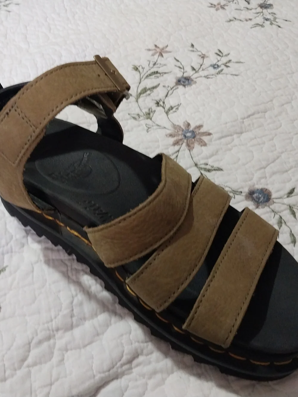 Dr. Martens Women's Blaire Brown Nubuk Leather  Triple-Strap Platform Sandal S8